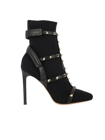 Shop Valentino Heeled Booties  Rockstud Ankle Boots In Stretch Neoprene And Leather With Contrasting Studs In Black