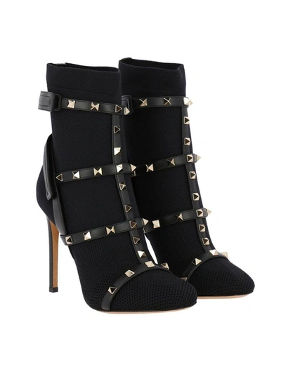 Shop Valentino Heeled Booties  Rockstud Ankle Boots In Stretch Neoprene And Leather With Contrasting Studs In Black