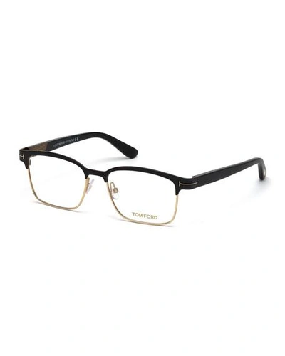 Shop Tom Ford Shiny Metal Square Eyeglasses, Rose Gold/black