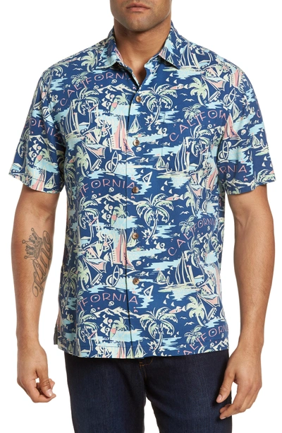 Shop Tommy Bahama Destination California Standard Fit Silk Camp Shirt In Bering Blue