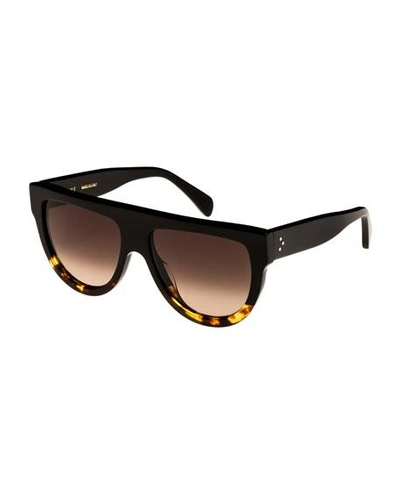 Shop Celine Flattop Two-tone Shield Sunglasses In Black Pattern