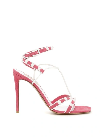 Shop Valentino Free Rockstud Sandals In Shadow Pink - Bianco Ottico (pink)