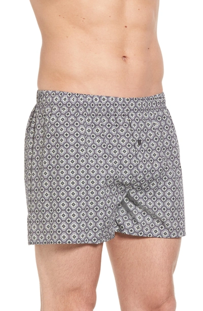 Shop Hanro 2-pack Fancy Woven Boxers In Grey/ Squared Flowers