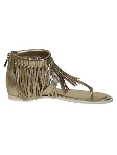 Shop Tod's Fringed Flat Sandals In Cuoio