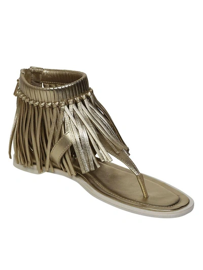 Shop Tod's Fringed Flat Sandals In Cuoio