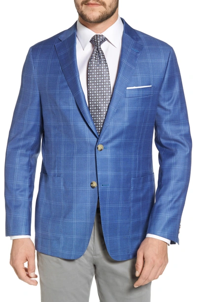 Shop Hickey Freeman Global Guardian Classic B Fit Windowpane Wool Sport Coat In Light Blue
