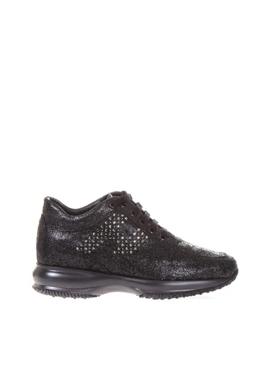 Shop Hogan Embellished Shiny Suede Interactive In Black