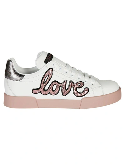 Shop Dolce & Gabbana Love Embellished Sneakers In White