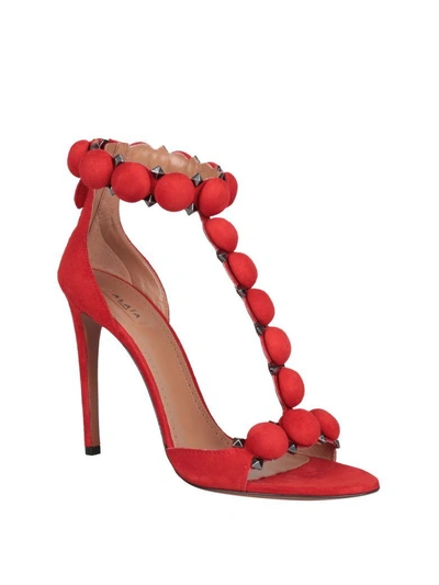 Shop Alaïa Studded Suede Sandals In Rosso