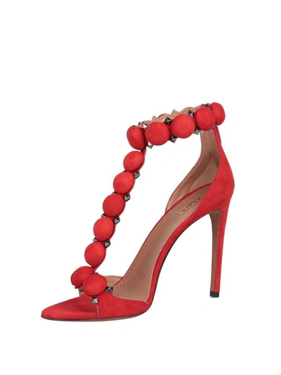 Shop Alaïa Studded Suede Sandals In Rosso