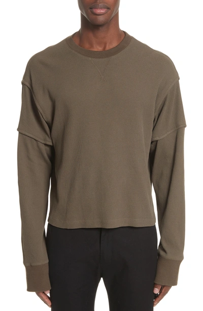 Shop Helmut Lang Waffle Knit Long Sleeve T-shirt In Green