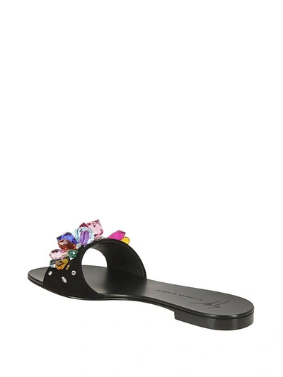 Shop Giuseppe Zanotti Crystal Embellished Flat Sandals In Black