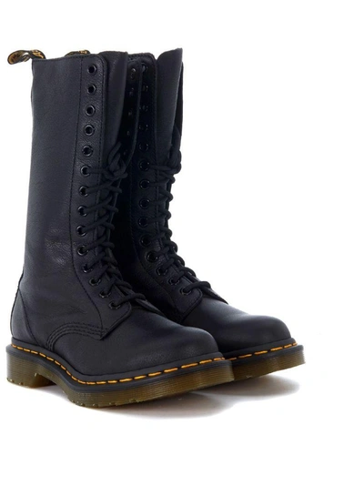 Shop Dr. Martens' 1b99 Virginia Black Leather Ankle Boots 14 Eyelets In Nero