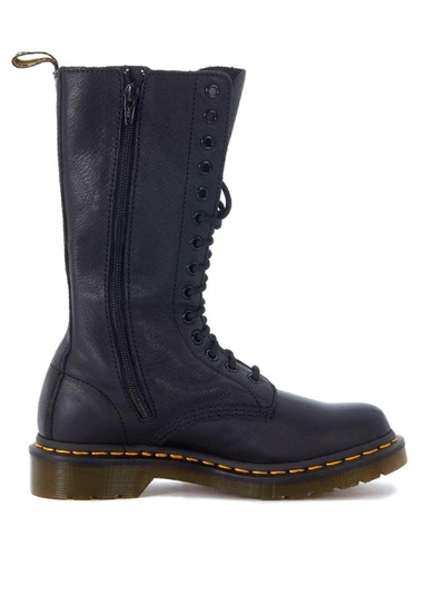 Shop Dr. Martens' 1b99 Virginia Black Leather Ankle Boots 14 Eyelets In Nero