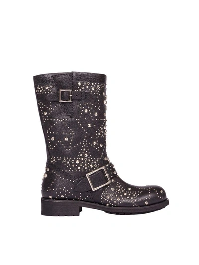 Shop Jimmy Choo Black Leather Biker Boots