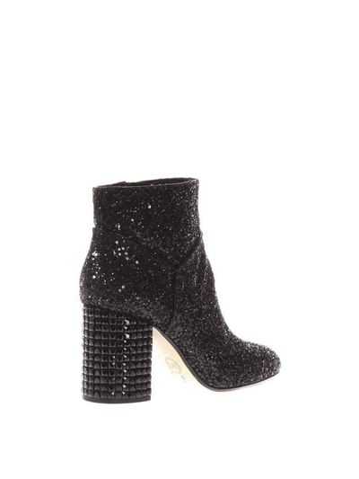Shop Michael Michael Kors Arabella Embellished Glittered Leather Ankle Boots In Black