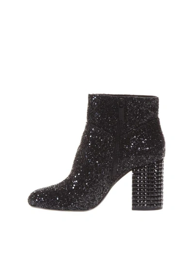 Shop Michael Michael Kors Arabella Embellished Glittered Leather Ankle Boots In Black