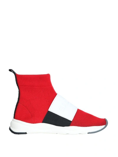 Shop Balmain Cameron 00 High-top Knit Sneakers In Rosso