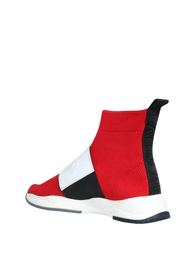 Shop Balmain Cameron 00 High-top Knit Sneakers In Rosso