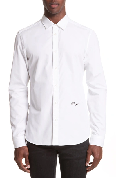 Shop Kenzo Slim Fit Embroidered Shirt In White