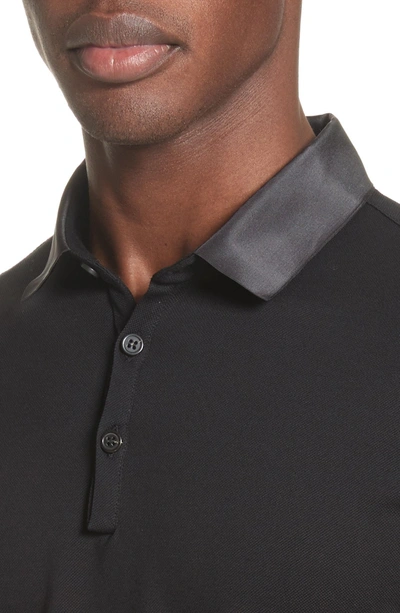 Shop Lanvin Grosgrain Collar Polo In Black