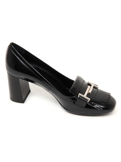 Shop Tod's Double T Fringed Leather Pumps In Black
