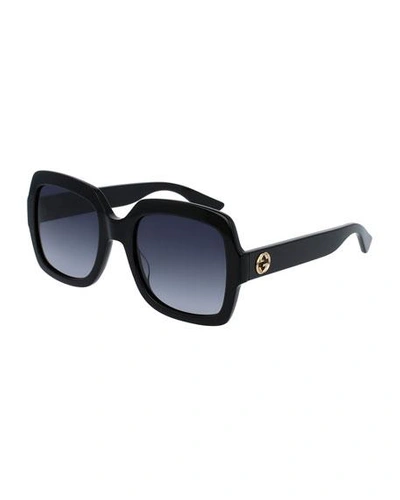 Shop Gucci Classic Oversized Rectangular Sunglasses, Black