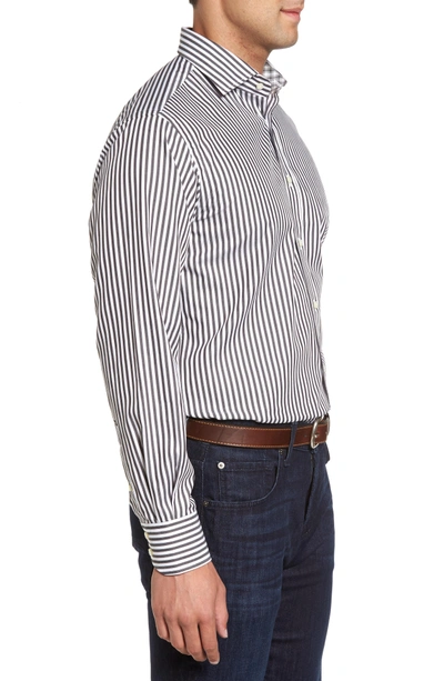 Shop Thomas Dean Regular Fit Stripe Herringbone Sport Shirt In Black