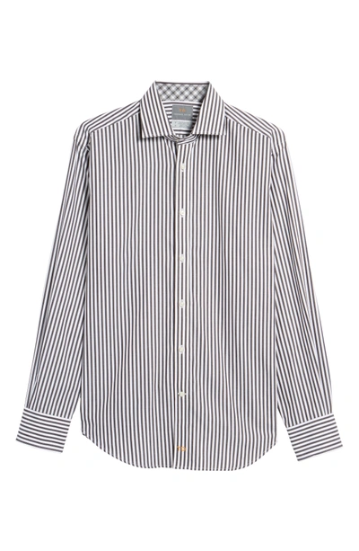 Shop Thomas Dean Regular Fit Stripe Herringbone Sport Shirt In Black