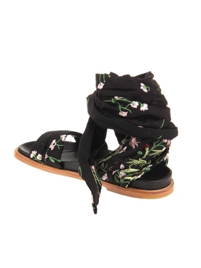 Shop Marques' Almeida Marques'almeida Floral Embroidered Flat Wrap Sandals In Black Multi0