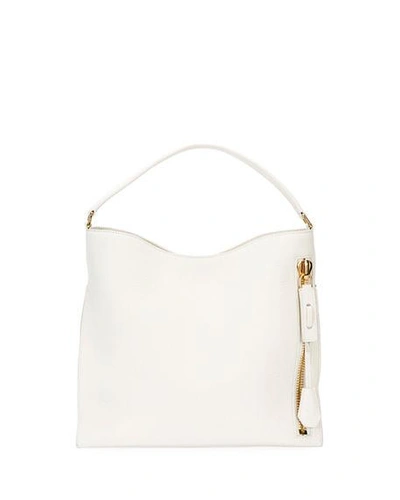 Shop Tom Ford Alix Small Calfskin Hobo Bag In White