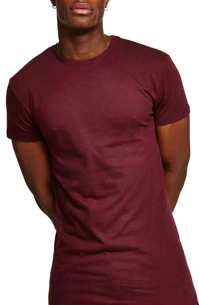 Shop Topman Muscle Fit Longline T-shirt In Burgundy