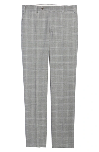 Shop Zanella Devon Flat Front Plaid Wool Trousers In Light Grey
