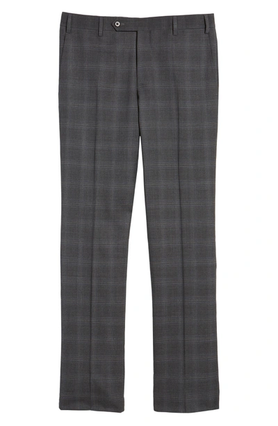 Shop Zanella Devon Flat Front Plaid Wool Trousers In Dark Grey