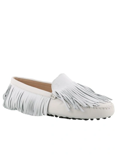 Shop Tod's Fringed Loafers In White