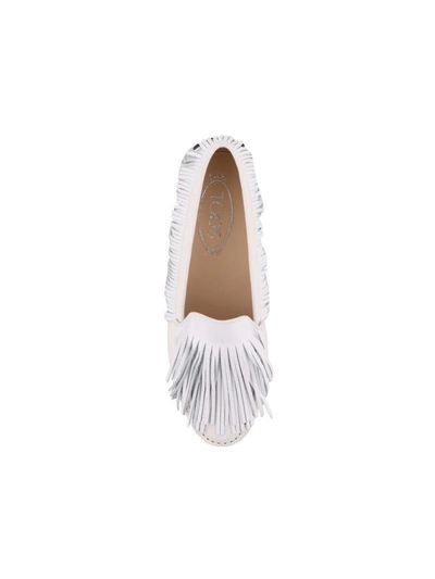 Shop Tod's Fringed Loafers In White