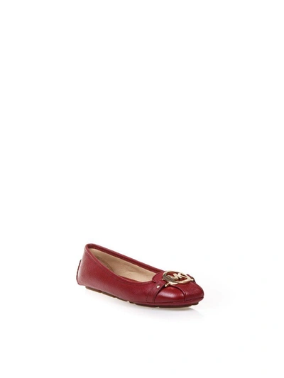 Shop Michael Michael Kors Leather Ballerinas With Logo In Blood