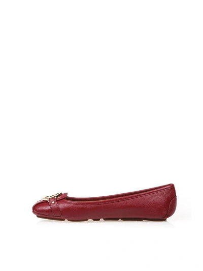 Shop Michael Michael Kors Leather Ballerinas With Logo In Blood