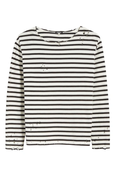 Shop R13 Distressed Stripe Long Sleeve T-shirt In Black W/ Ecru