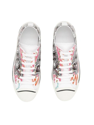 Shop Burberry Printed Canvas Kingly Sneakers In Optic Whitebianco