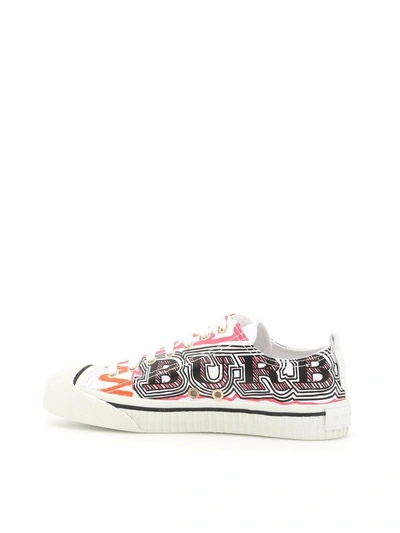 Shop Burberry Printed Canvas Kingly Sneakers In Optic Whitebianco