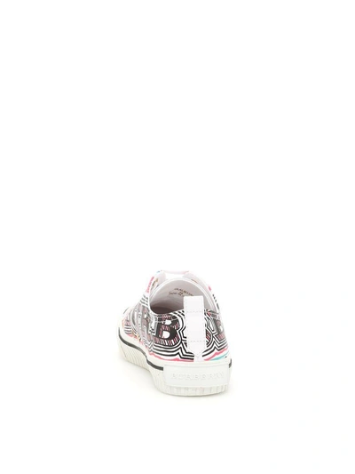 Shop Burberry Printed Canvas Kingly Sneakers In Optic Whitebianco