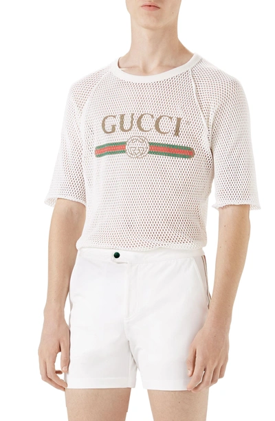 Gucci Logo-print Cotton-blend Mesh T-shirt In White | ModeSens