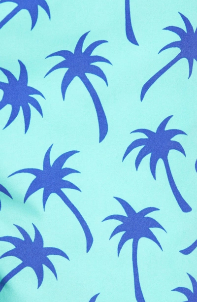 Shop Tom & Teddy Palm Tree Print Swim Trunks In Emerald/ Blue