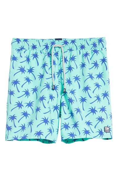 Shop Tom & Teddy Palm Tree Print Swim Trunks In Emerald/ Blue