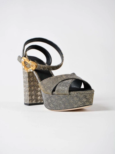 Shop Dolce & Gabbana Ankle Strap Platform Sandals In Oro/argento/nero