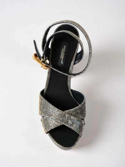 Shop Dolce & Gabbana Ankle Strap Platform Sandals In Oro/argento/nero