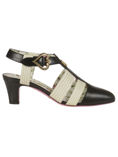 Shop Gucci T Strap Sandals In Nero-bianco