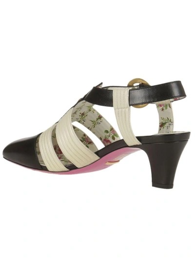 Shop Gucci T Strap Sandals In Nero-bianco