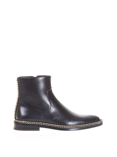 Shop Lanvin Chain Trimming Leather Ankle Boots In Black